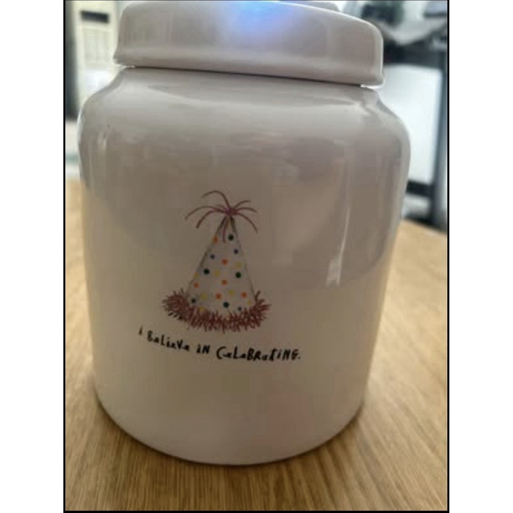 Rae Dunn Artisan Collection I Believe In Celebrating/Haunted Ceramic Jar w/ Lid
